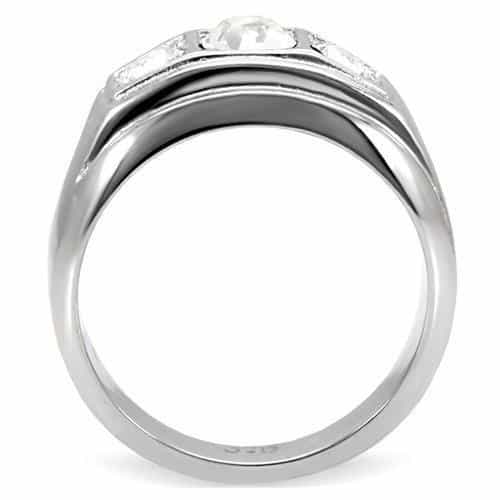 Stainless Steel CZ Round Bezel Channel Wide Mens Band Ring view 4