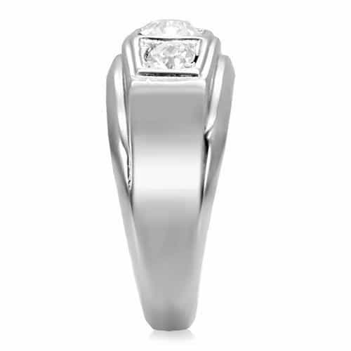 Stainless Steel CZ Round Bezel Channel Wide Mens Band Ring view 5