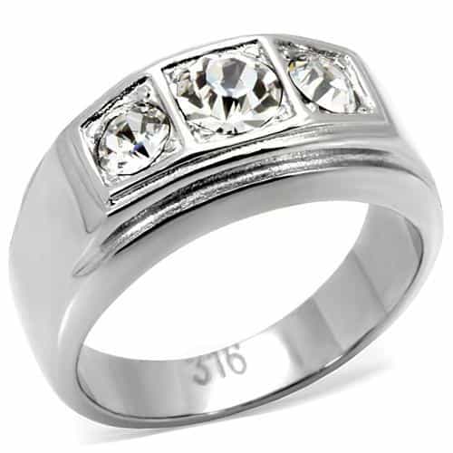 Stainless Steel CZ Round Bezel Channel Wide Mens Band Ring view 6