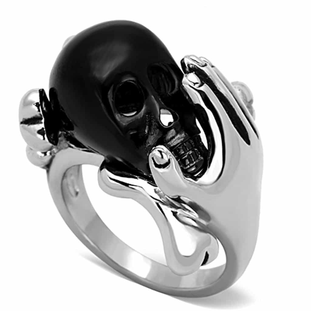 Stainless Steel Black Enamel Skull Claw Ring view 1