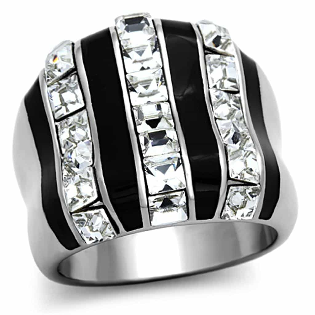 Stainless Steel Onyx Triple Row Ring | The Stainless Jewelry view 1