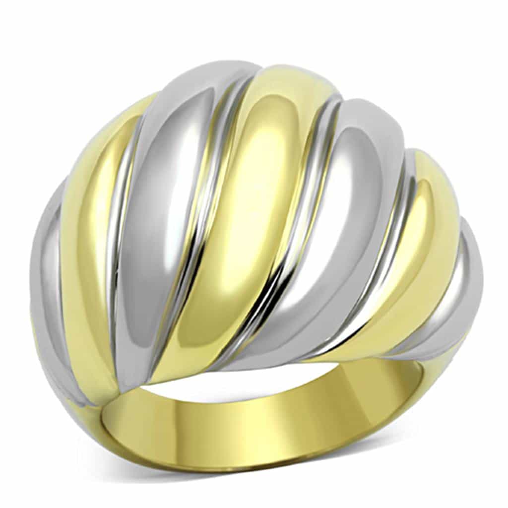 Stainless Steel Two Tone Gold Silver Polished Swirl Dome Ring view 1