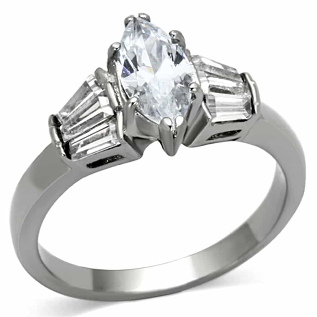 Stainless Steel Marquise Baguette CZ Ring | The Stainless Jewelry view 1