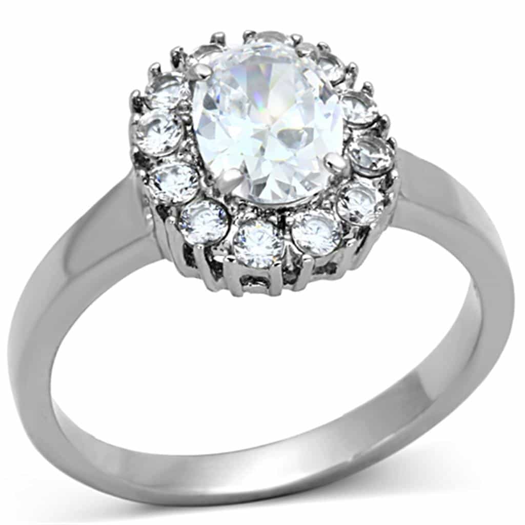 Stainless Steel CZ Oval Halo Classic Ring | The Stainless Jewelry view 1
