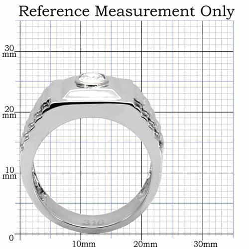 Stainless Steel CZ Round Bezel Rectangle Mens Signet Ring view 7
