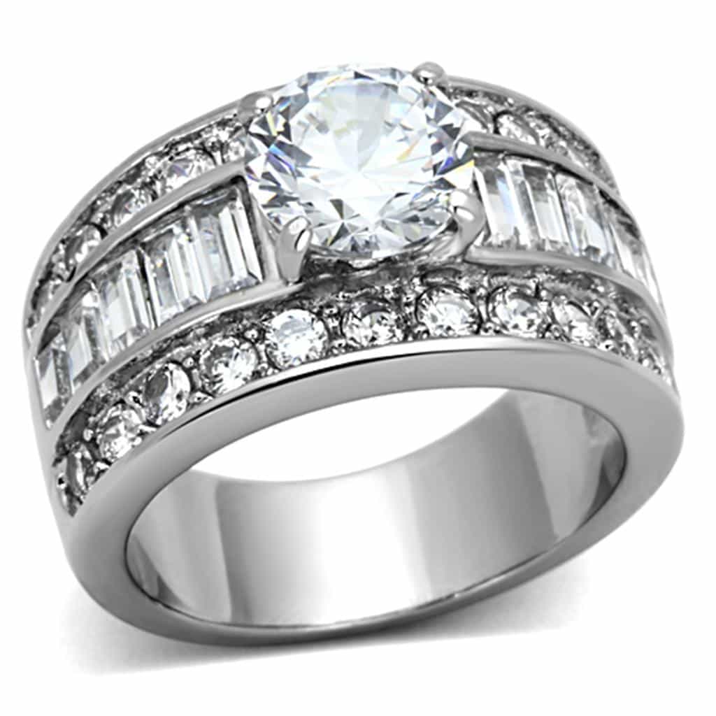 Stainless Steel CZ Round Baguette Channel Wide Ring view 1