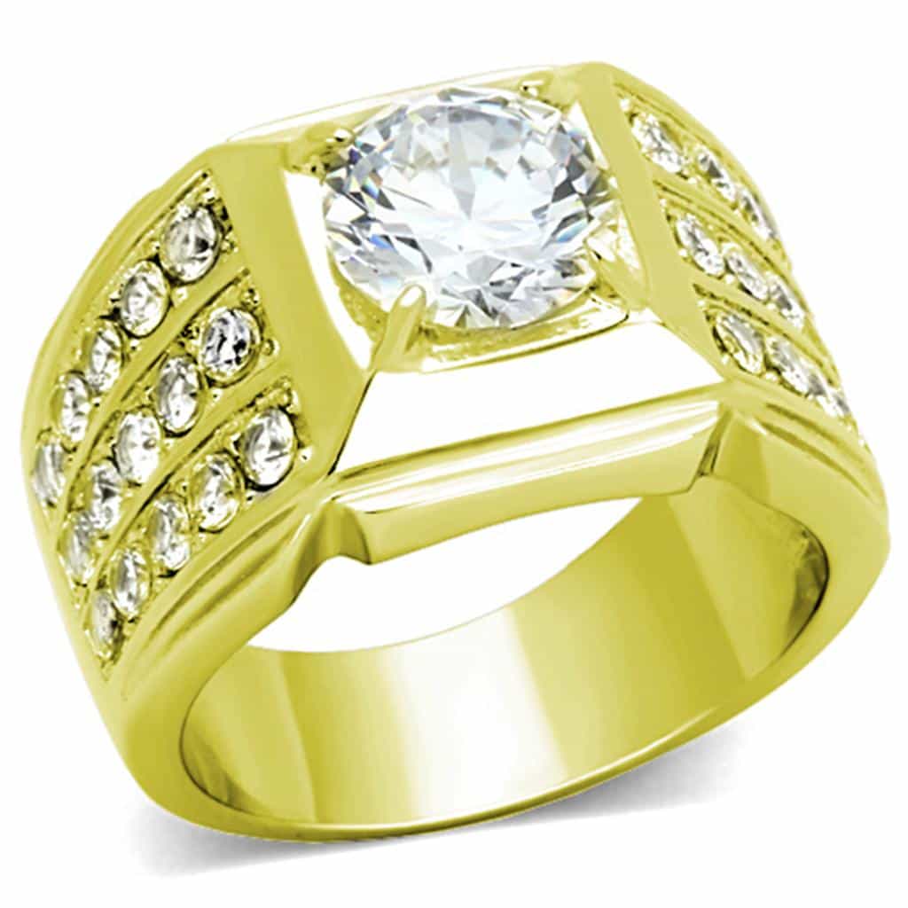Stainless Steel Gold CZ Round Pave Channel Wide Ring view 1