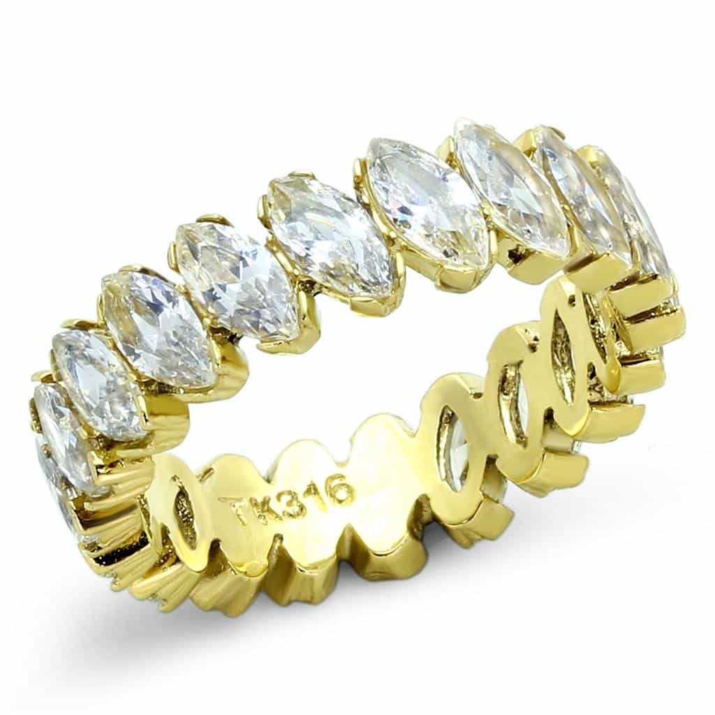 Stainless Steel CZ Marquise Pear Eternity Band Ring view 1