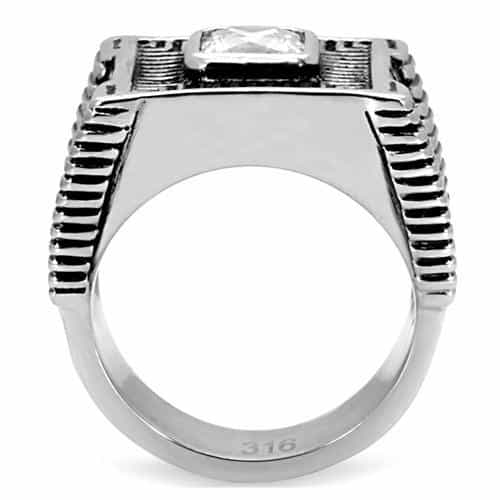 Stainless Steel CZ Princess Greek Key Mens Signet Ring view 9