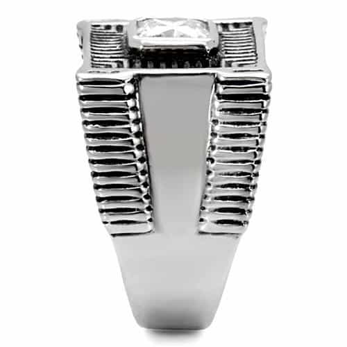 Stainless Steel CZ Princess Greek Key Mens Signet Ring view 10