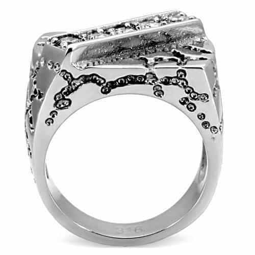 Stainless Steel CZ Diagonal Stripe Antiqued Mens Signet Ring view 9