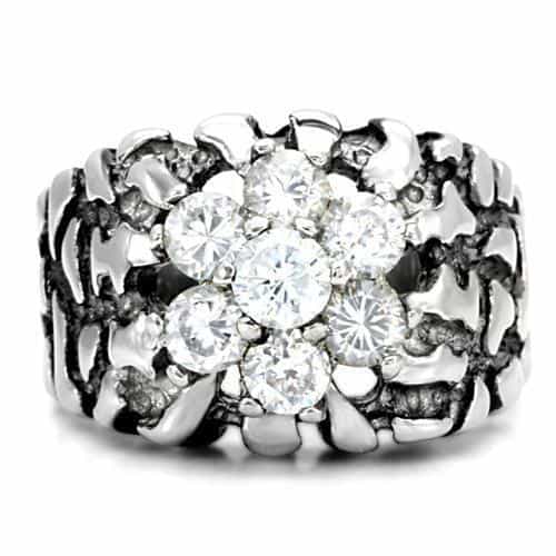 Stainless Steel CZ Round Cluster Rope Texture Cocktail Ring view 3