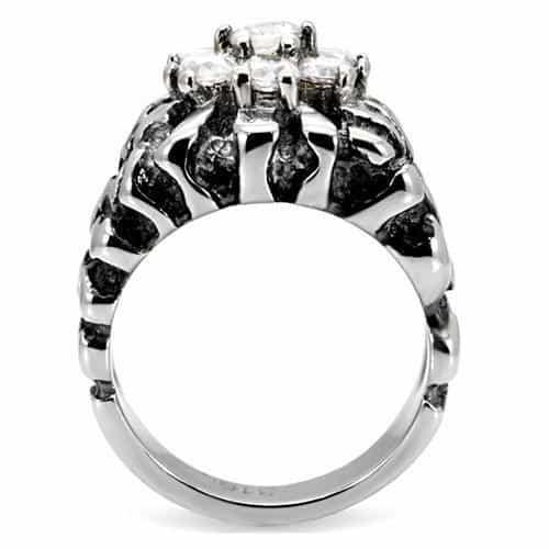 Stainless Steel CZ Round Cluster Rope Texture Cocktail Ring view 9