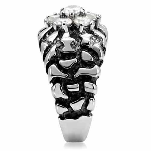 Stainless Steel CZ Round Cluster Rope Texture Cocktail Ring view 10
