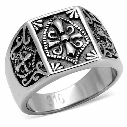 Stainless Steel Fleur De Lis Filigree Mens Signet Ring view 1