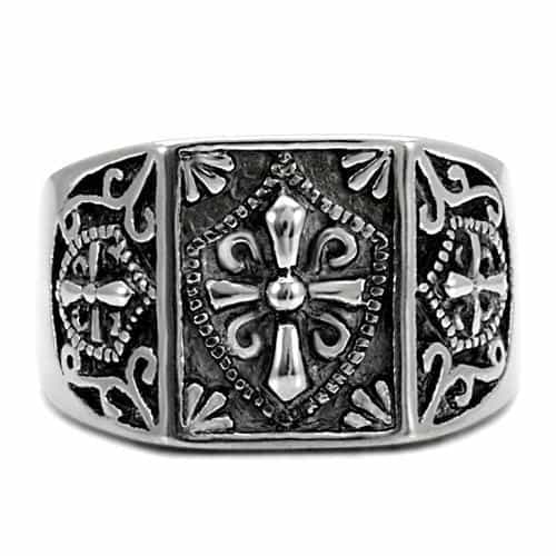 Stainless Steel Fleur De Lis Filigree Mens Signet Ring view 3