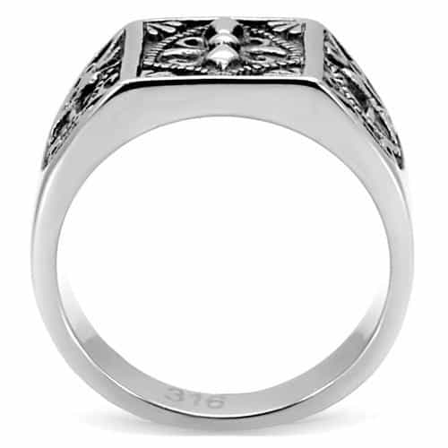 Stainless Steel Fleur De Lis Filigree Mens Signet Ring view 4