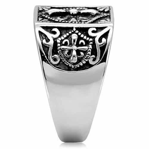 Stainless Steel Fleur De Lis Filigree Mens Signet Ring view 10