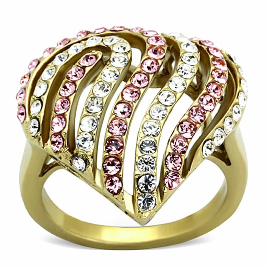 Stainless Steel Gold Pink CZ Multi Row Wave Ring view 5