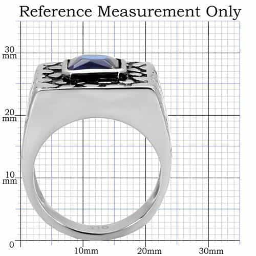 Stainless Steel Blue Sapphire Princess Checker Mens Signet Ring view 2