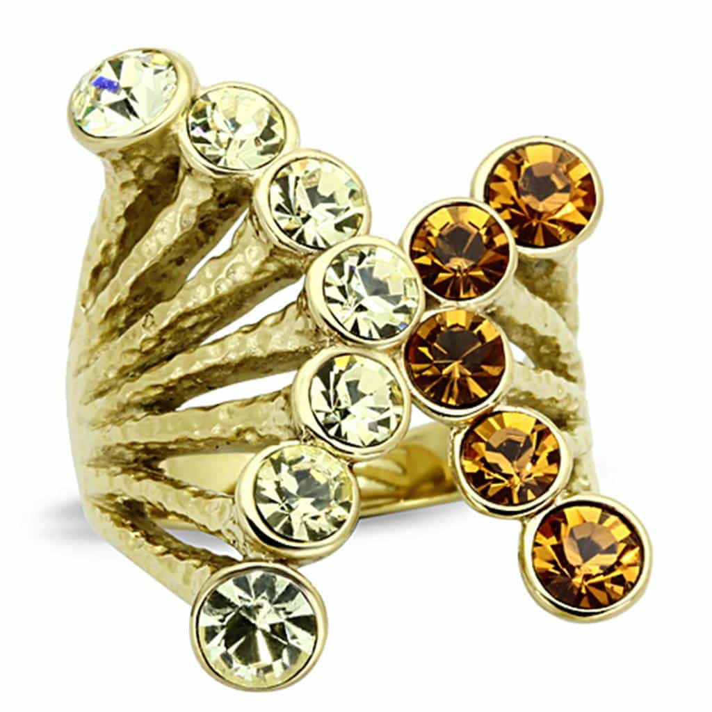 Stainless Steel Gold Champagne Crystal Multi Bezel Crown Ring view 1