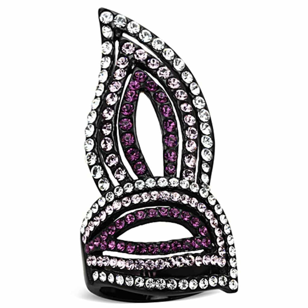 Stainless Steel Pink Crystal Pave Marquise Leaf Ring view 5