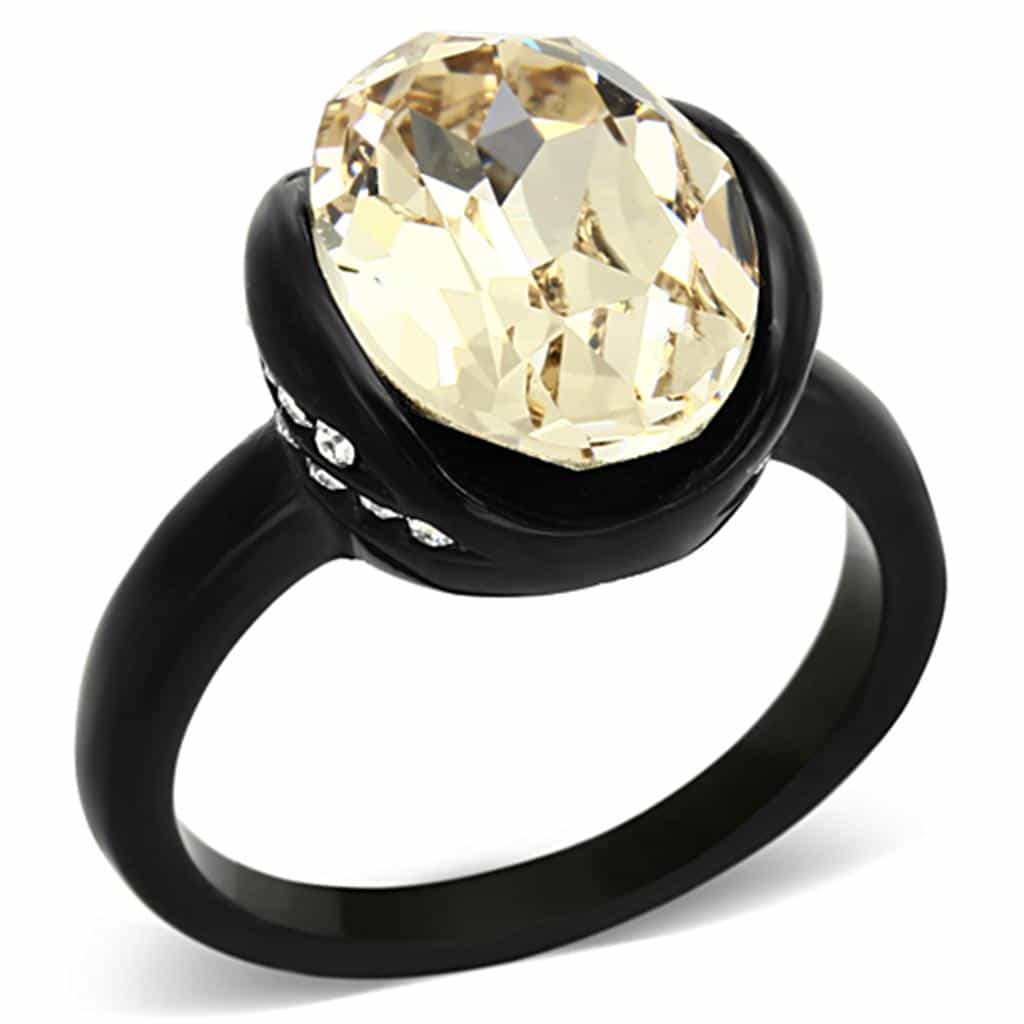Stainless Steel Black IP Champagne Round Crystal Solitaire Ring view 5