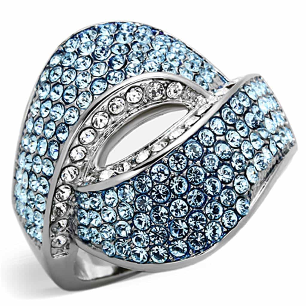 Stainless Steel Blue Crystal Pave Leaf Buckle Wide Ring view 5