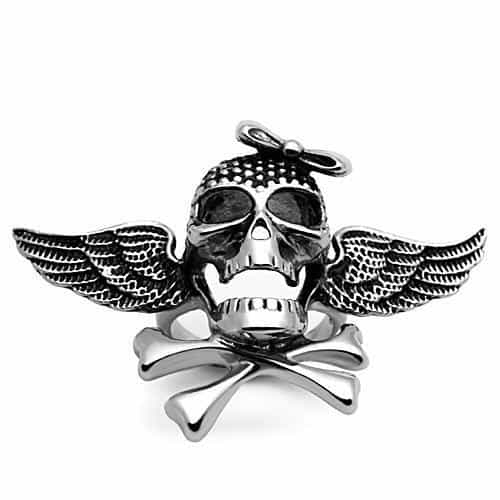 Stainless Steel Winged Skull Crossbones Ring view 1