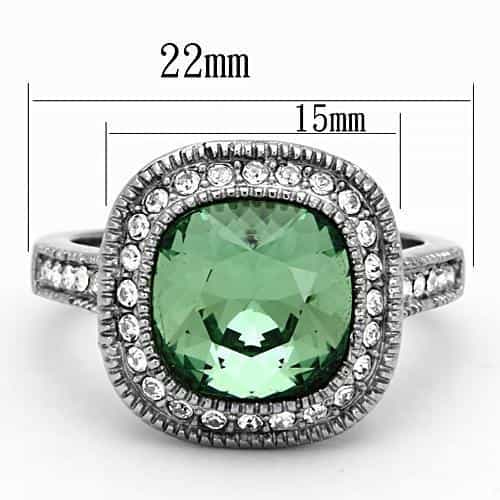 Stainless Steel Green Cushion Crystal CZ Halo Ring view 6