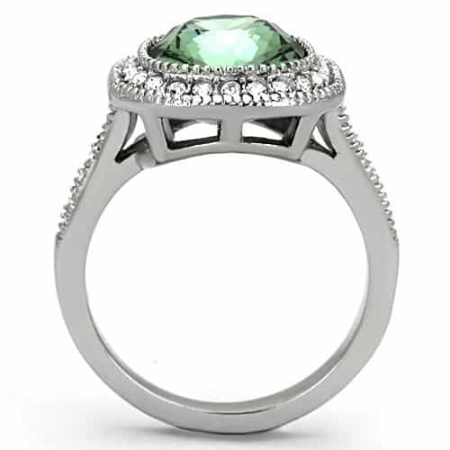Stainless Steel Green Cushion Crystal CZ Halo Ring view 7