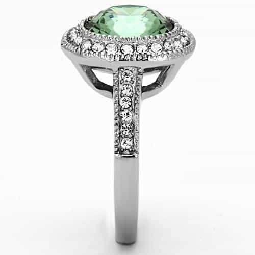 Stainless Steel Green Cushion Crystal CZ Halo Ring view 8
