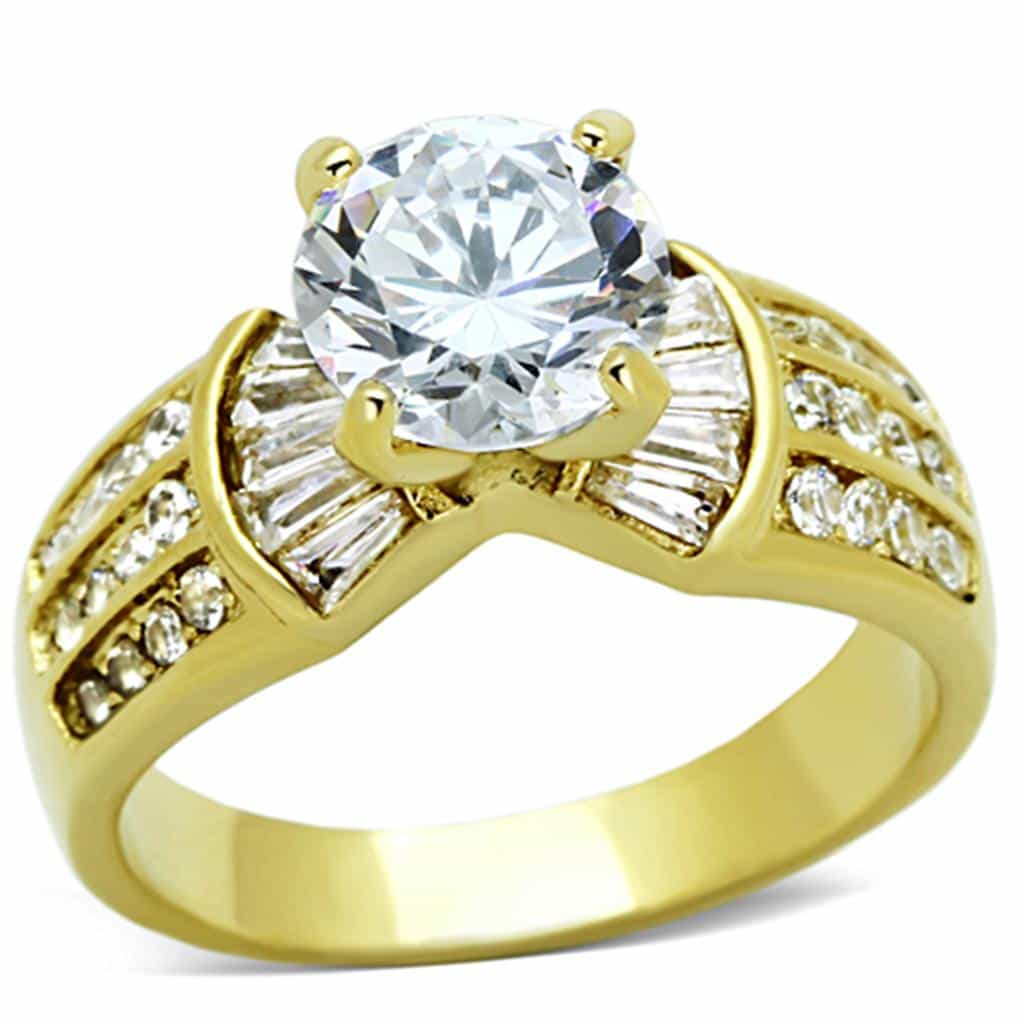Stainless Steel Gold CZ Round Baguette Channel Wide Ring view 5