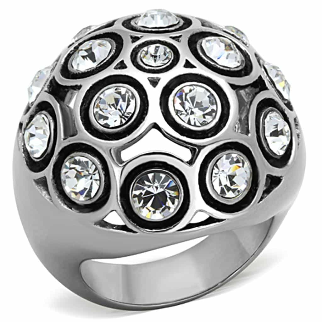 Stainless Steel CZ Multi Bezel Honeycomb Dome Ring view 1