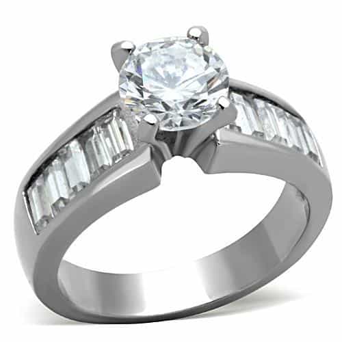 Stainless Steel CZ Round Baguette Wide Band Ring view 1