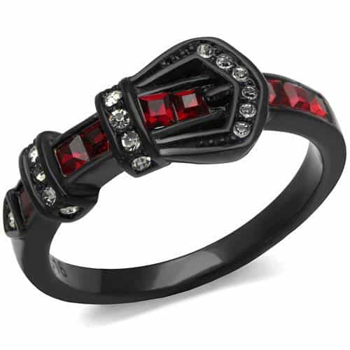 Stainless Steel Black IP Ruby Baguette Buckle Band Ring view 1