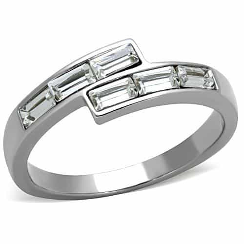 Stainless Steel CZ Baguette Channel Slim Band Ring view 5