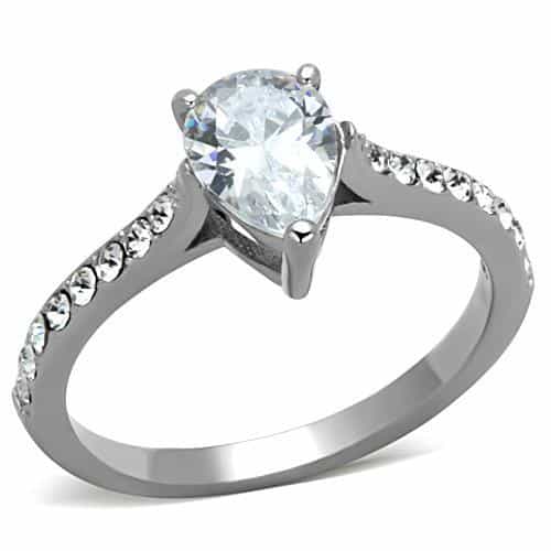 Stainless Steel CZ Round Cathedral Pave Ring view 5