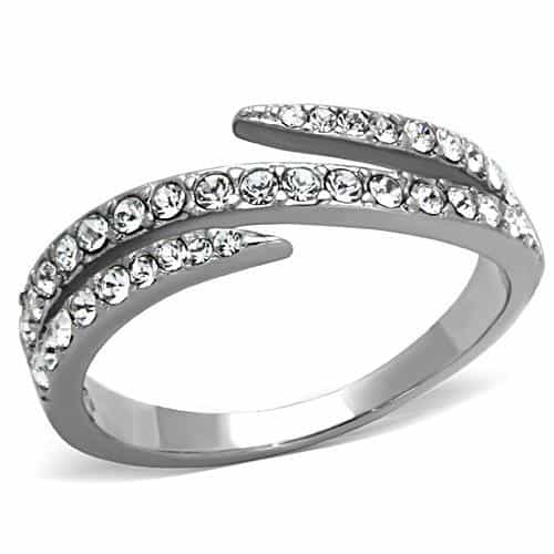 Stainless Steel CZ Pave Spiral Bypass Ring view 5