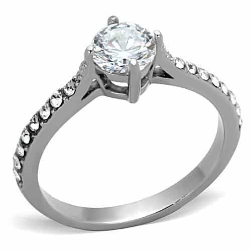 Stainless Steel CZ Round Solitaire Cathedral Pave Ring view 1