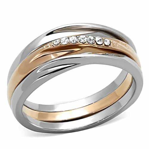 Stainless Steel Two Tone Gold CZ Channel Interlocking Ring view 5
