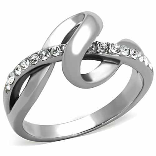 Stainless Steel CZ Pave Knot Crossover Ring view 5