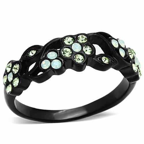 Stainless Steel Black IP Green Crystal Vine Band Ring view 5