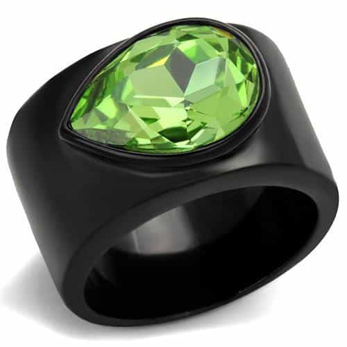 Stainless Steel Black IP Green Peridot Oval Crystal Ring view 5