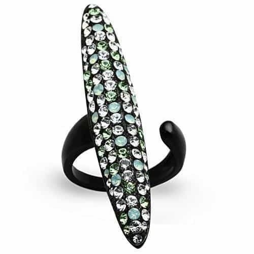 Stainless Steel Black IP Multi Crystal Pave Elongated Ring view 5