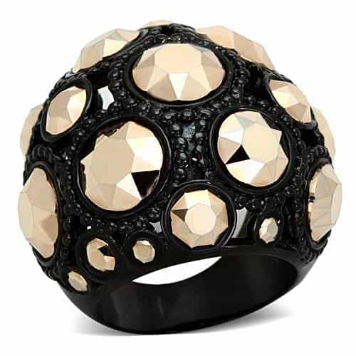 Stainless Steel Black IP Champagne Crystal Pave Dome Ring view 1