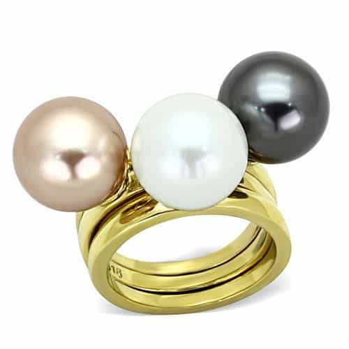 Stainless Steel Gold Tri Color Pearl Stackable Ring view 1