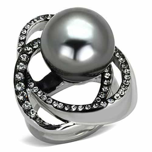 Stainless Steel Dark Pearl CZ Orbit Cage Ring view 5