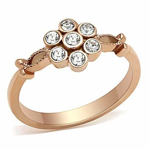 Stainless Steel Rose Gold CZ Flower Cluster Ring view 1