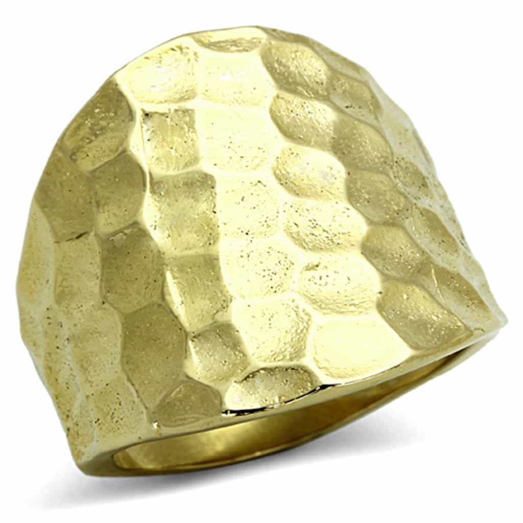 Stainless Steel Gold Hammered Dome Wide Band Ring view 1